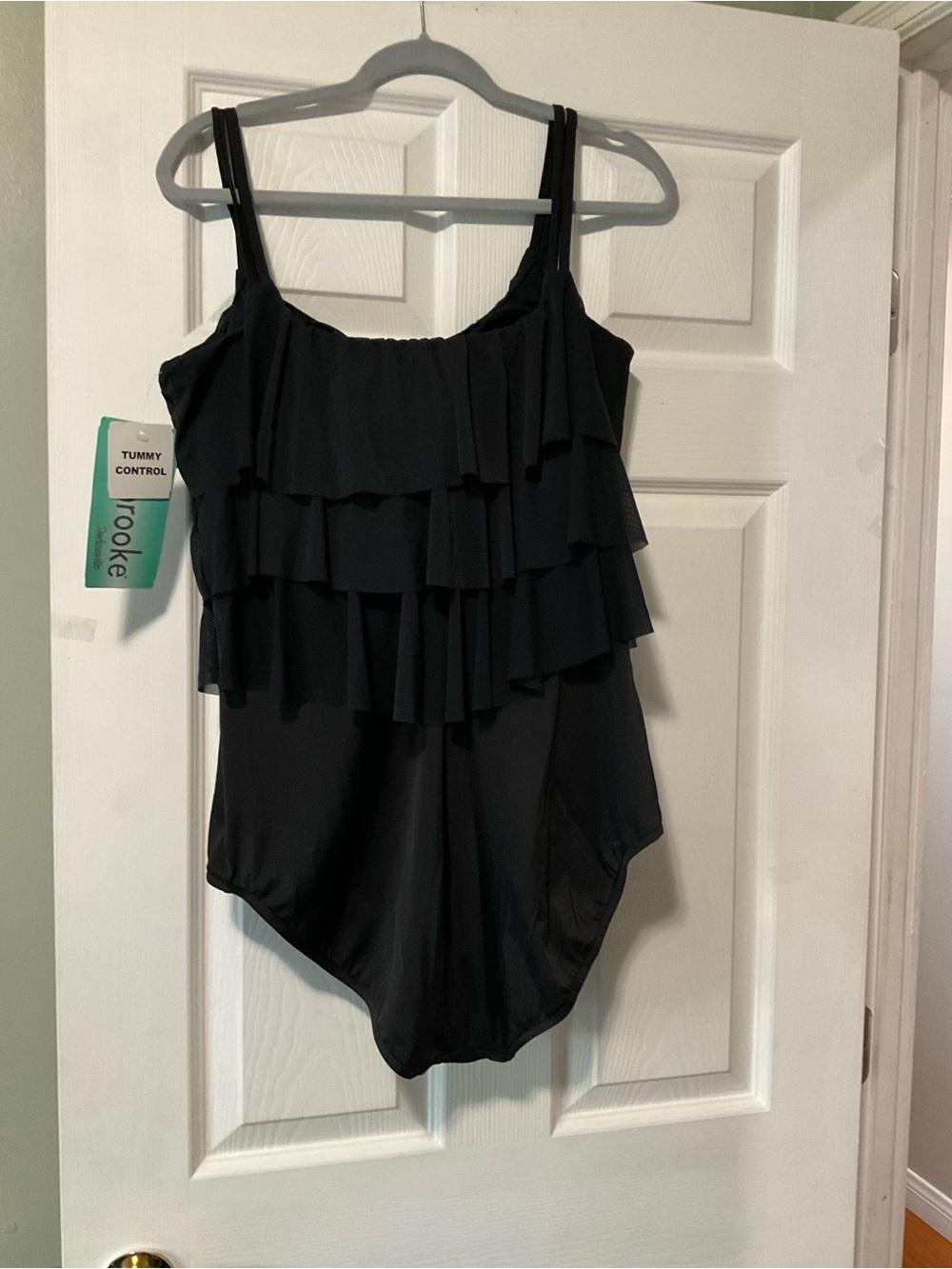 Black Ruffle One-Piece Swimsuit with Tummy Control